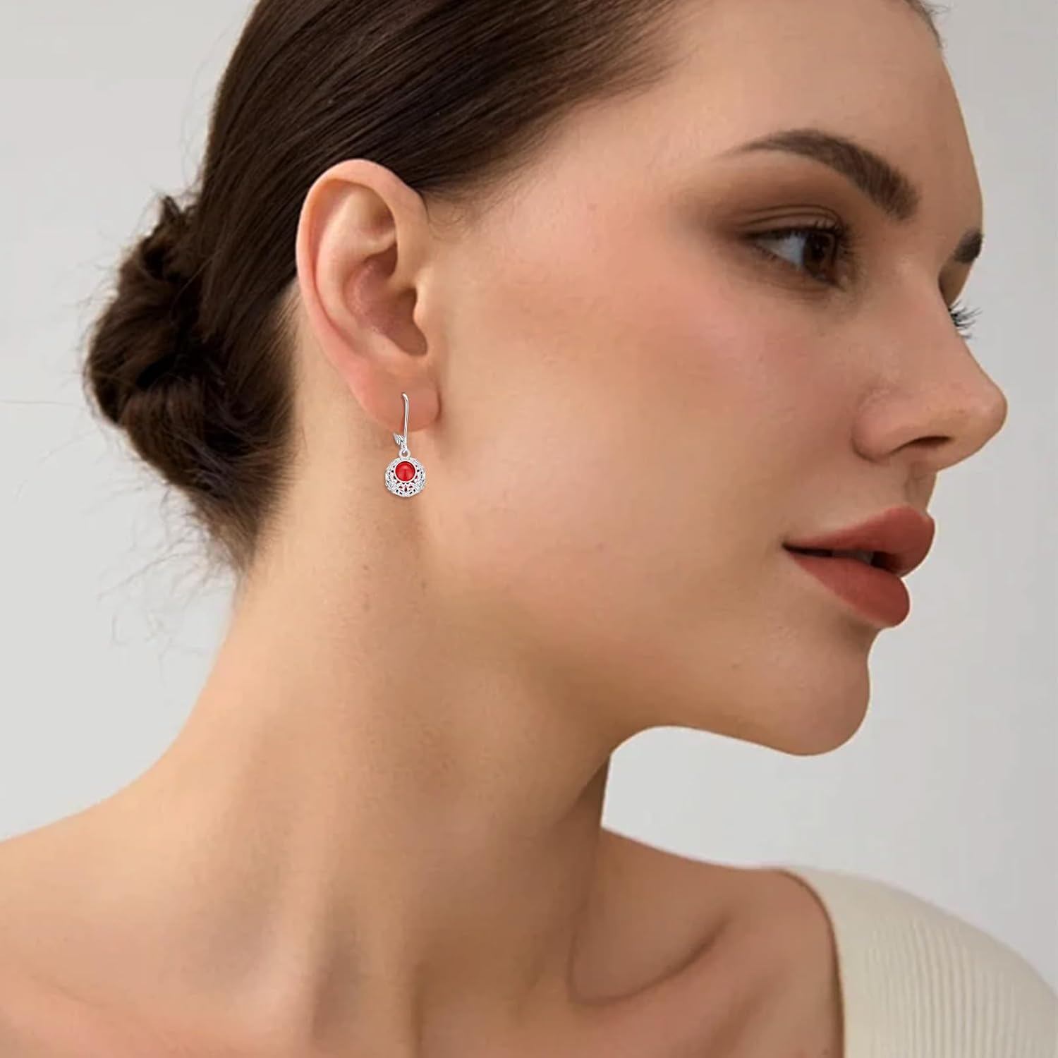 18K Gold Plated Silver Red Gemstone Filigree Dangle Earrings