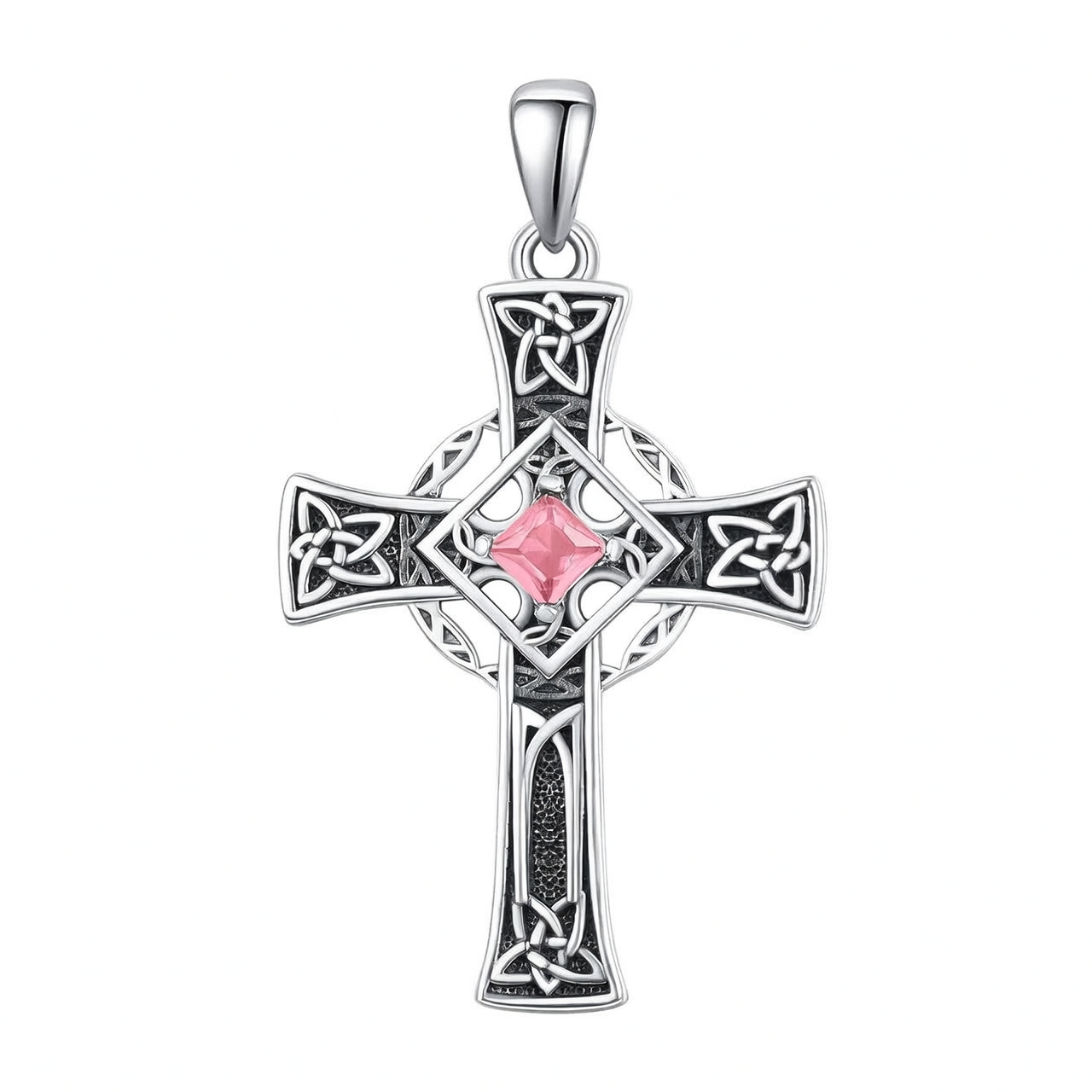 925 Silver Garnet Celtic Cross Necklace Men 22 Inch Chain