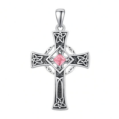 925 Silver Garnet Celtic Cross Necklace Men 22 Inch Chain