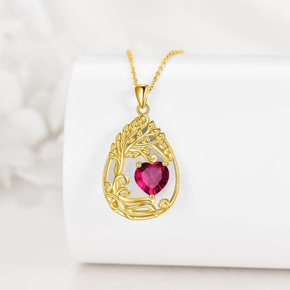 925 Silver Gold Plated Gemstone Tree Life Pendant Necklace