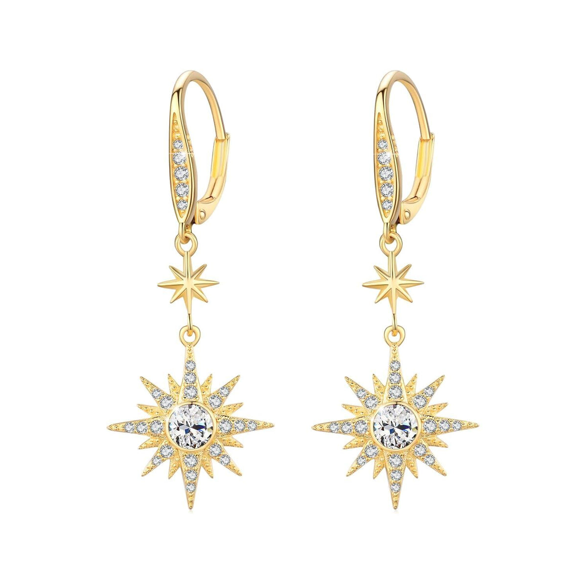 925 Sterling Silver Starburst Birthstone Drop Earrings