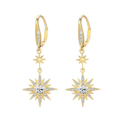 925 Sterling Silver Starburst Birthstone Drop Earrings