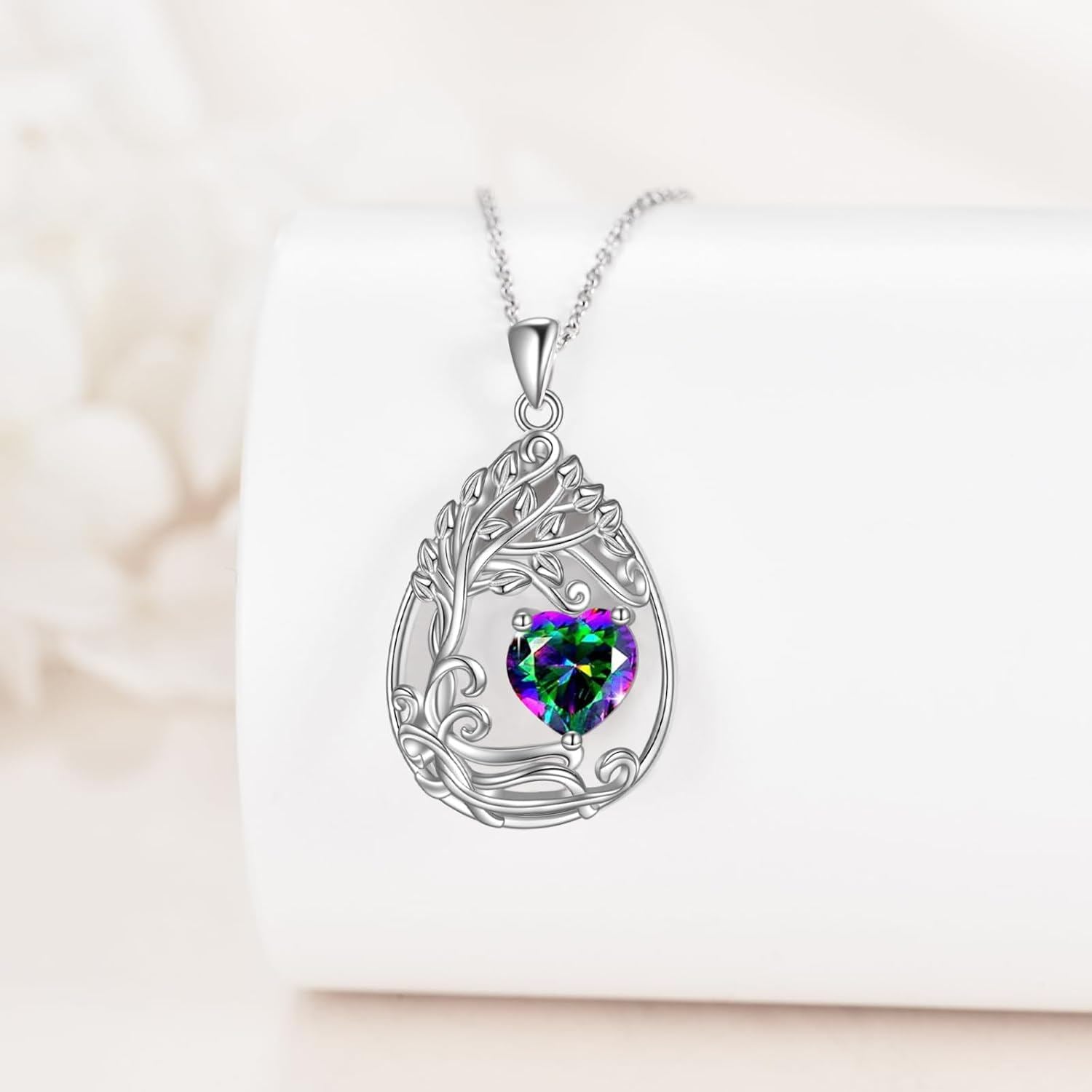 925 Silver Gold Plated Gemstone Tree Life Pendant Necklace