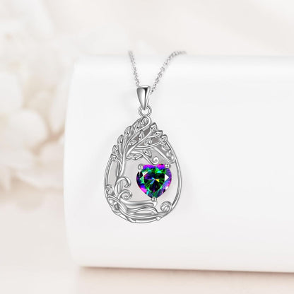 925 Silver Gold Plated Gemstone Tree Life Pendant Necklace