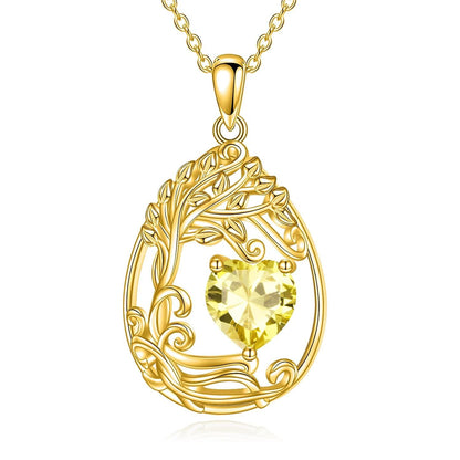 925 Silver Gold Plated Gemstone Tree Life Pendant Necklace