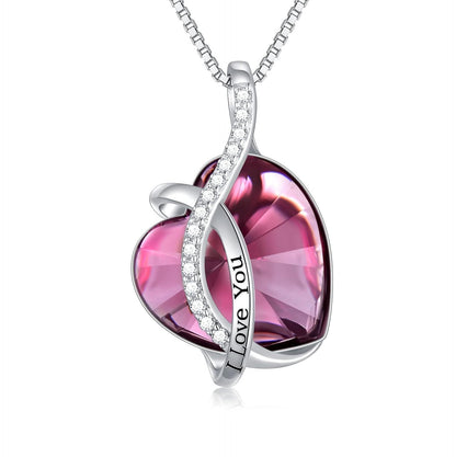 925 Silver Austrian Crystal 12 Birthstone Heart Necklace