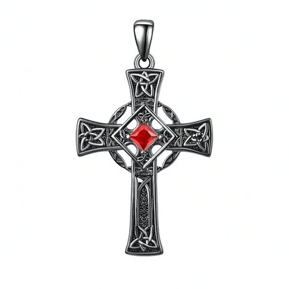 925 Silver Garnet Celtic Cross Necklace Men 22 Inch Chain