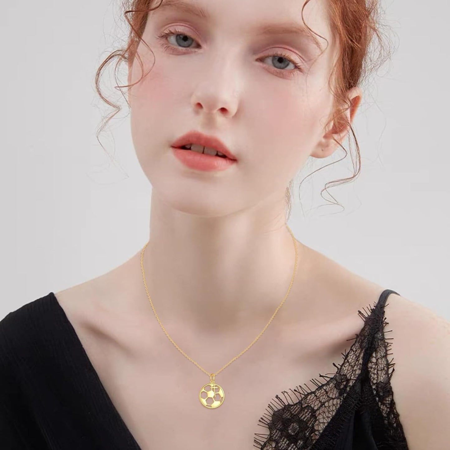 14K Gold Soccer Ball Cross Pendant Necklace Women Men