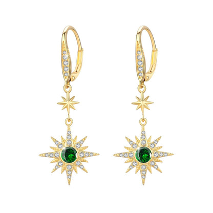 925 Sterling Silver Starburst Birthstone Drop Earrings