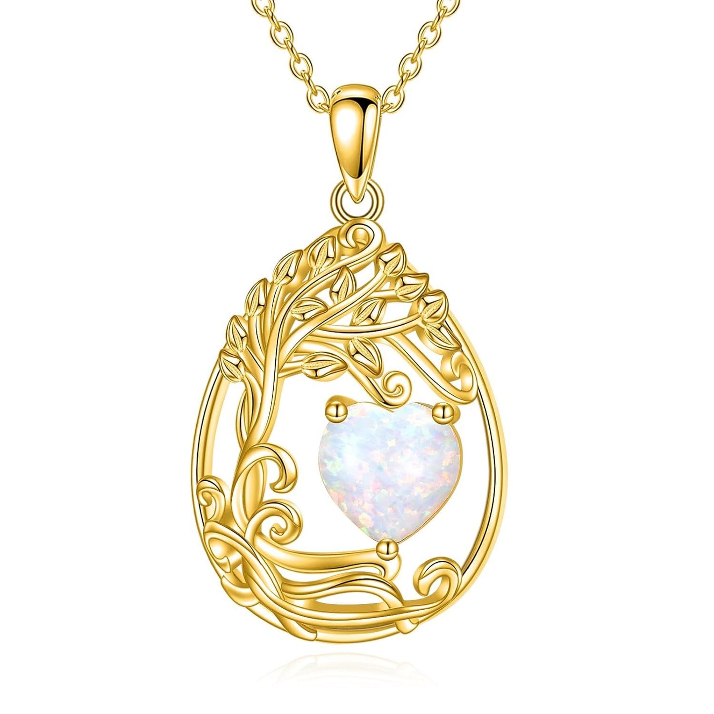 925 Silver Gold Plated Gemstone Tree Life Pendant Necklace