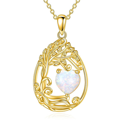 925 Silver Gold Plated Gemstone Tree Life Pendant Necklace