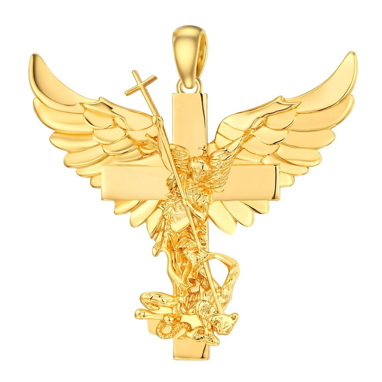 Gold 925 Silver Guardian Angel Cross Pendant Necklace