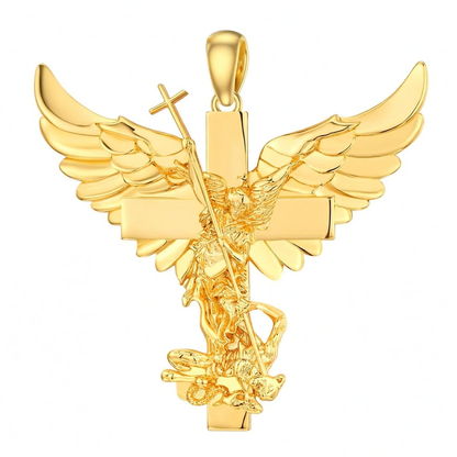 Gold 925 Silver Guardian Angel Cross Pendant Necklace