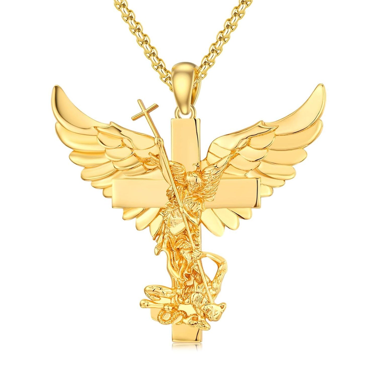 Gold 925 Silver Guardian Angel Cross Pendant Necklace