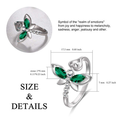 925 Sterling Silver Green Crystal Butterfly Ring