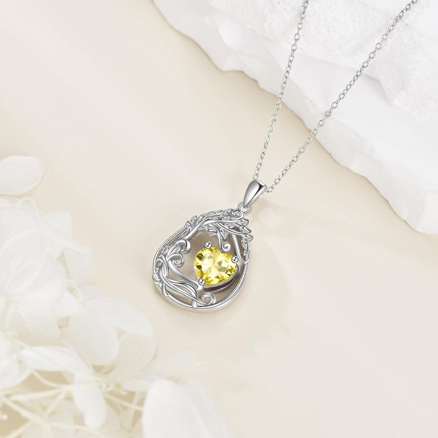 925 Silver Gold Plated Gemstone Tree Life Pendant Necklace