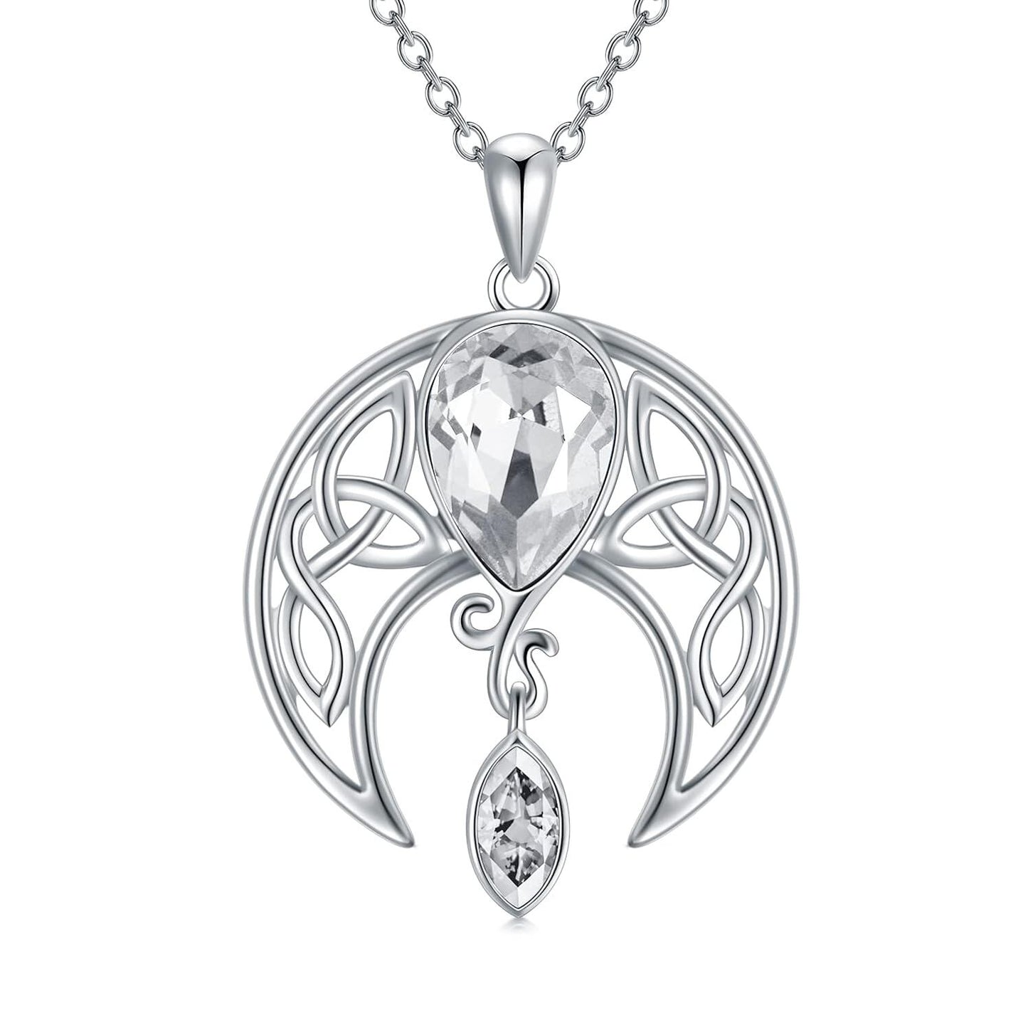925 Sterling Silver Birthstone Crystal Celtic Moon Goddess Pendant