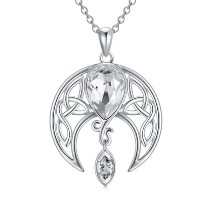925 Sterling Silver Birthstone Crystal Celtic Moon Goddess Pendant