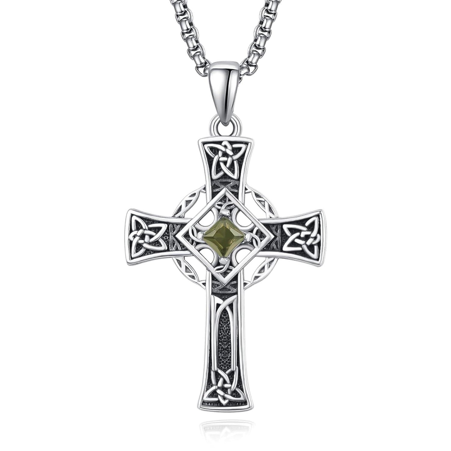 925 Silver Garnet Celtic Cross Necklace Men 22 Inch Chain