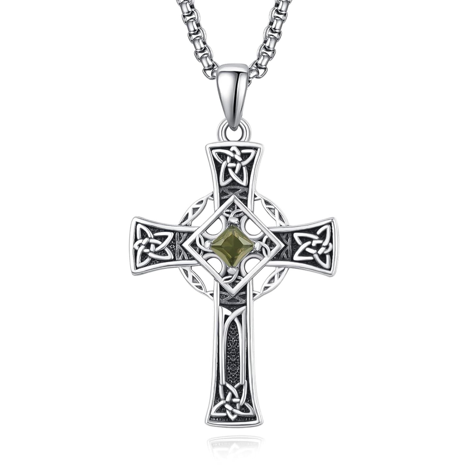 925 Silver Garnet Celtic Cross Necklace Men 22 Inch Chain