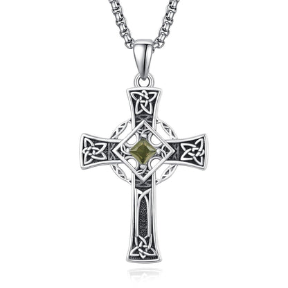 925 Silver Garnet Celtic Cross Necklace Men 22 Inch Chain