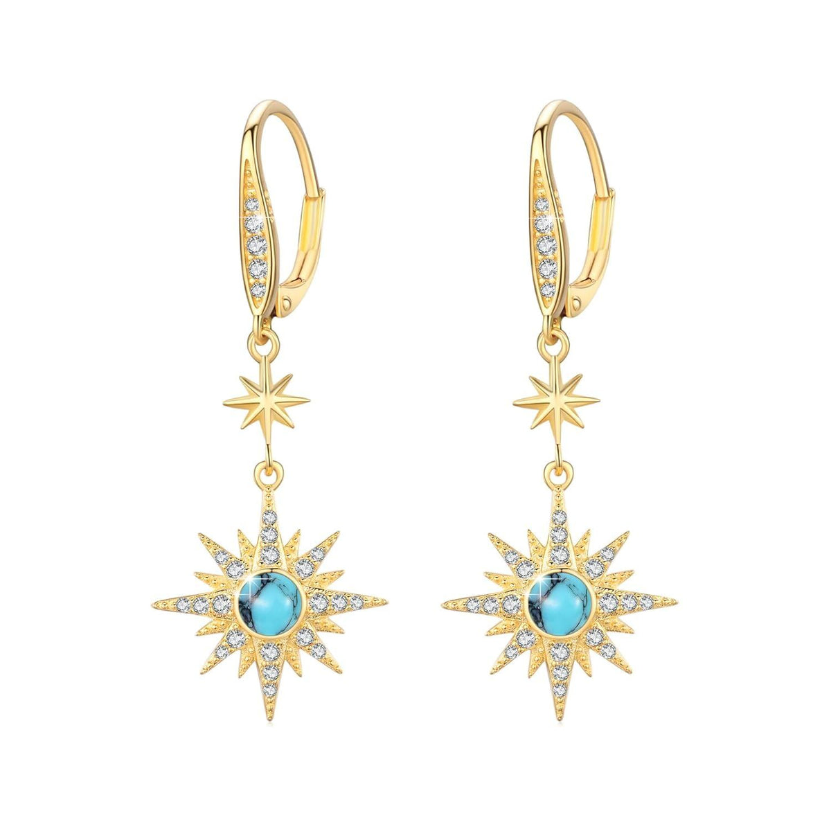 925 Sterling Silver Starburst Birthstone Drop Earrings
