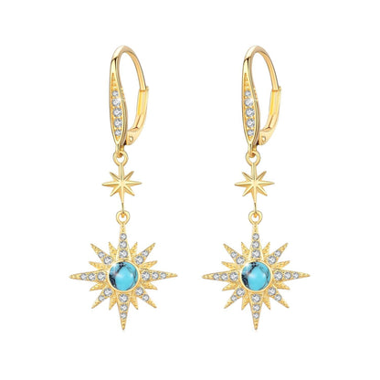 925 Sterling Silver Starburst Birthstone Drop Earrings