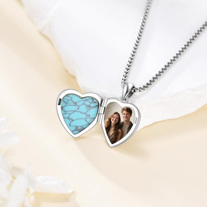 925 Silver Heart Locket Necklace Mermaid Turquoise Women