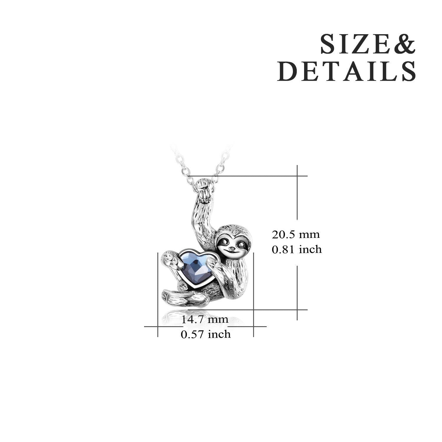 925 Silver Blue Crystal Heart Sloth Pendant Necklace