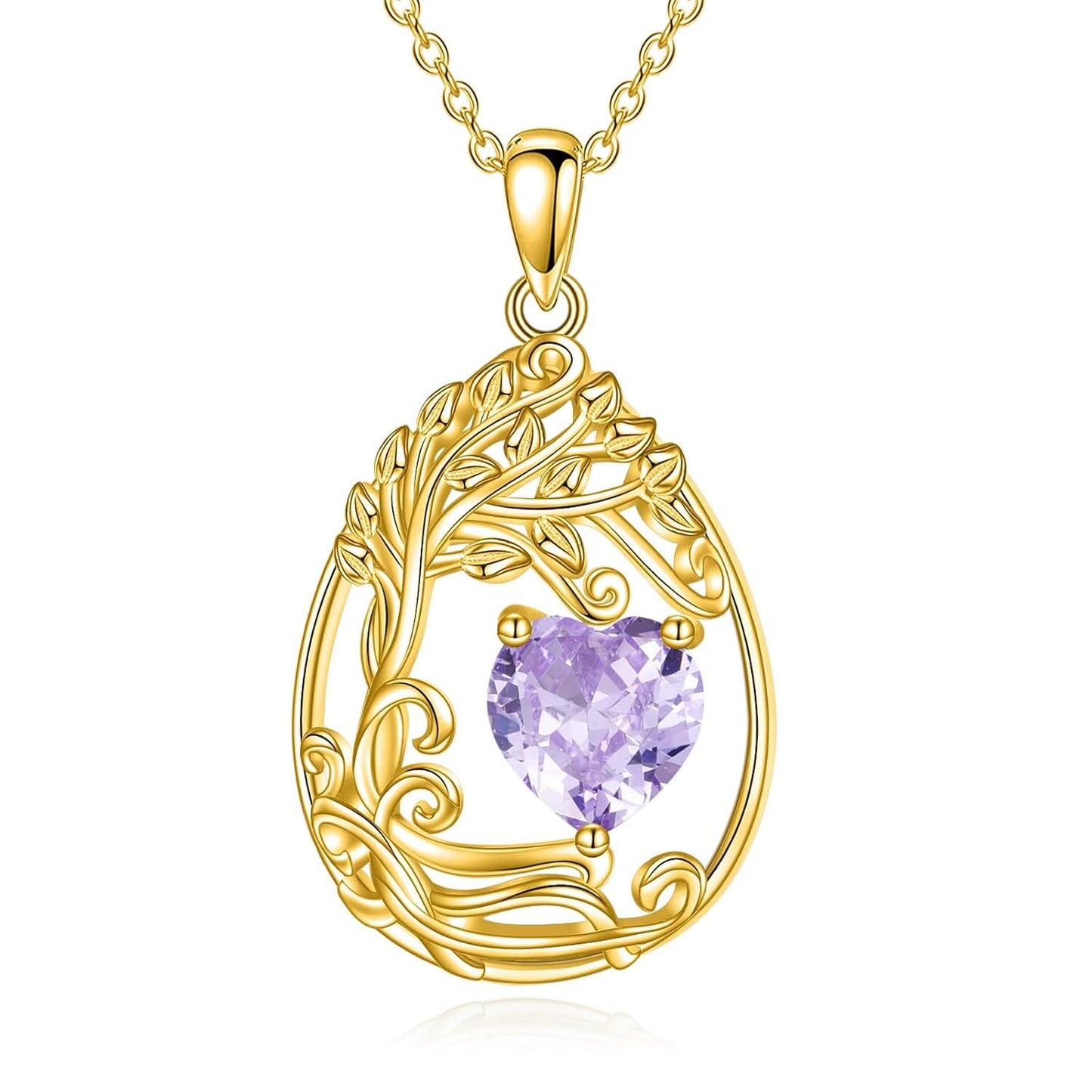 925 Silver Gold Plated Gemstone Tree Life Pendant Necklace