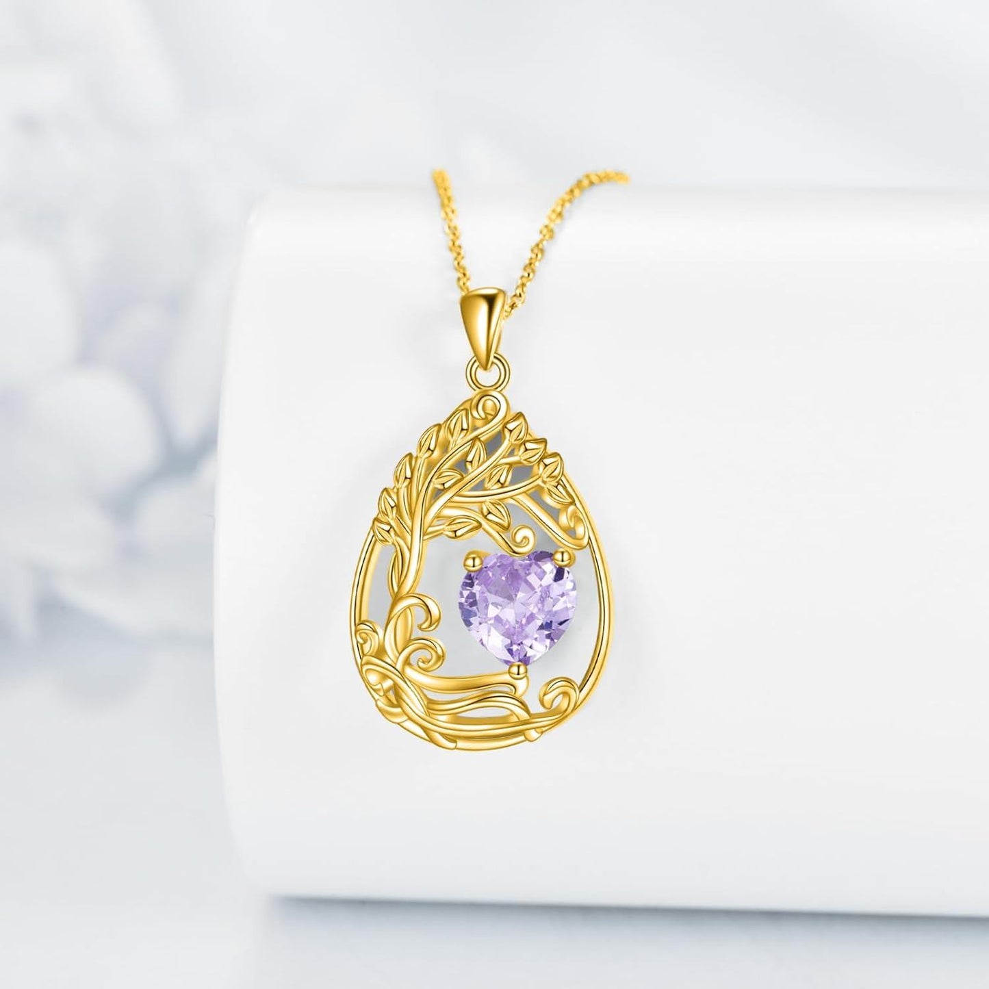 925 Silver Gold Plated Gemstone Tree Life Pendant Necklace