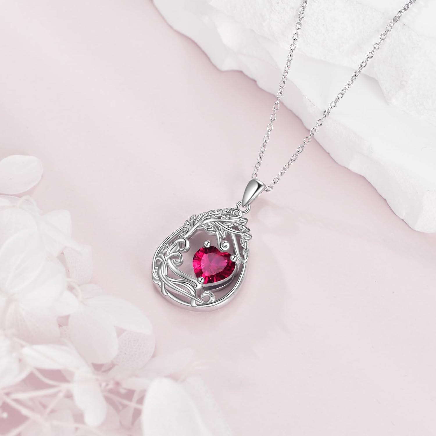 925 Silver Gold Plated Gemstone Tree Life Pendant Necklace