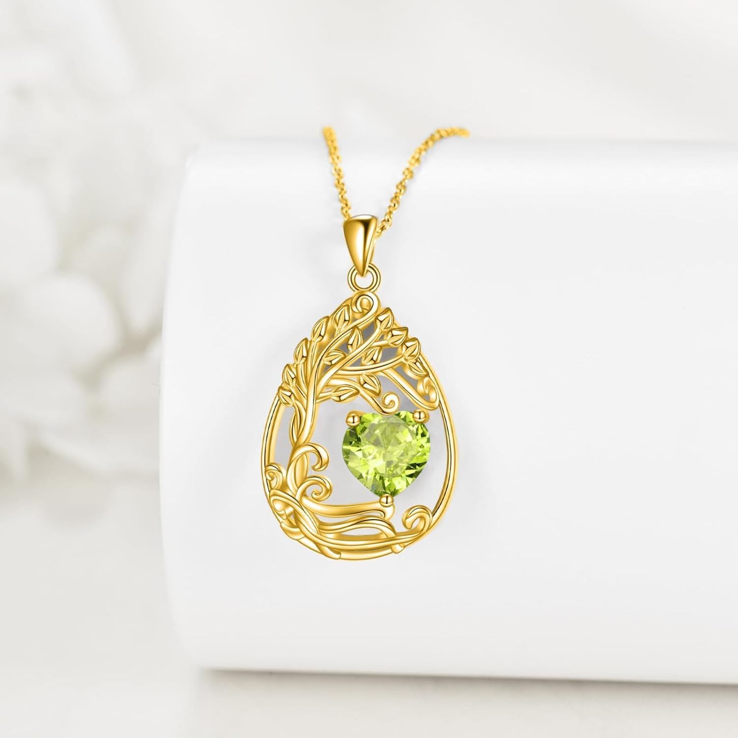925 Silver Gold Plated Gemstone Tree Life Pendant Necklace
