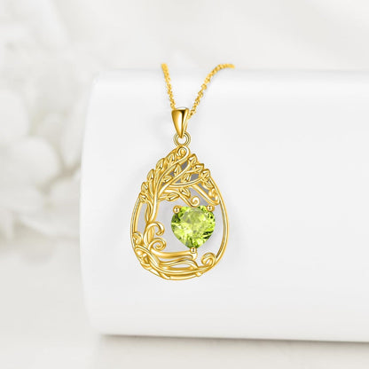 925 Silver Gold Plated Gemstone Tree Life Pendant Necklace