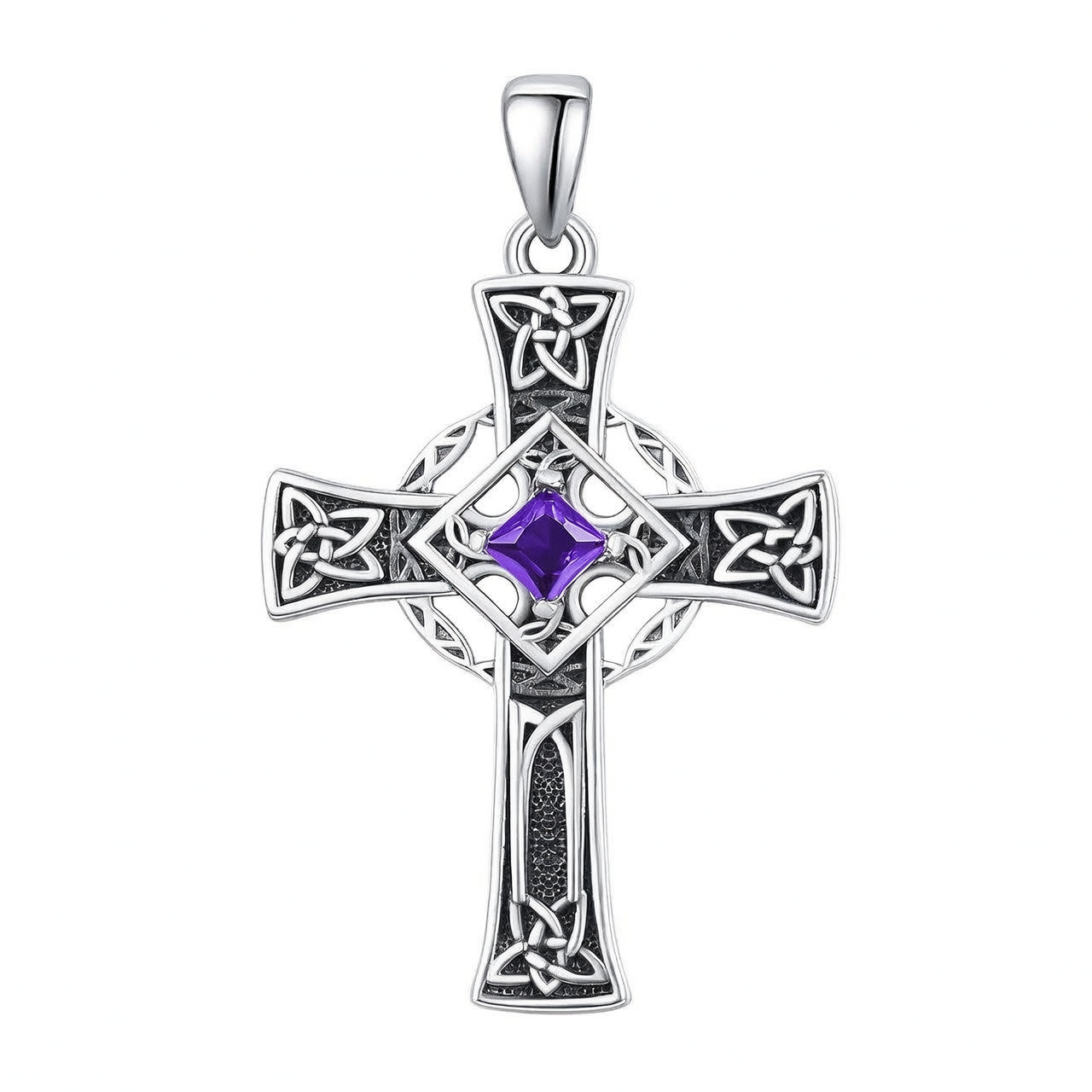 925 Silver Garnet Celtic Cross Necklace Men 22 Inch Chain