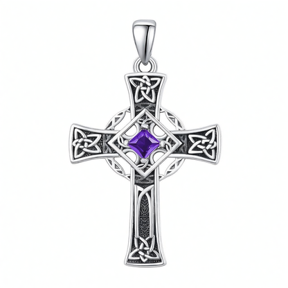 925 Silver Garnet Celtic Cross Necklace Men 22 Inch Chain