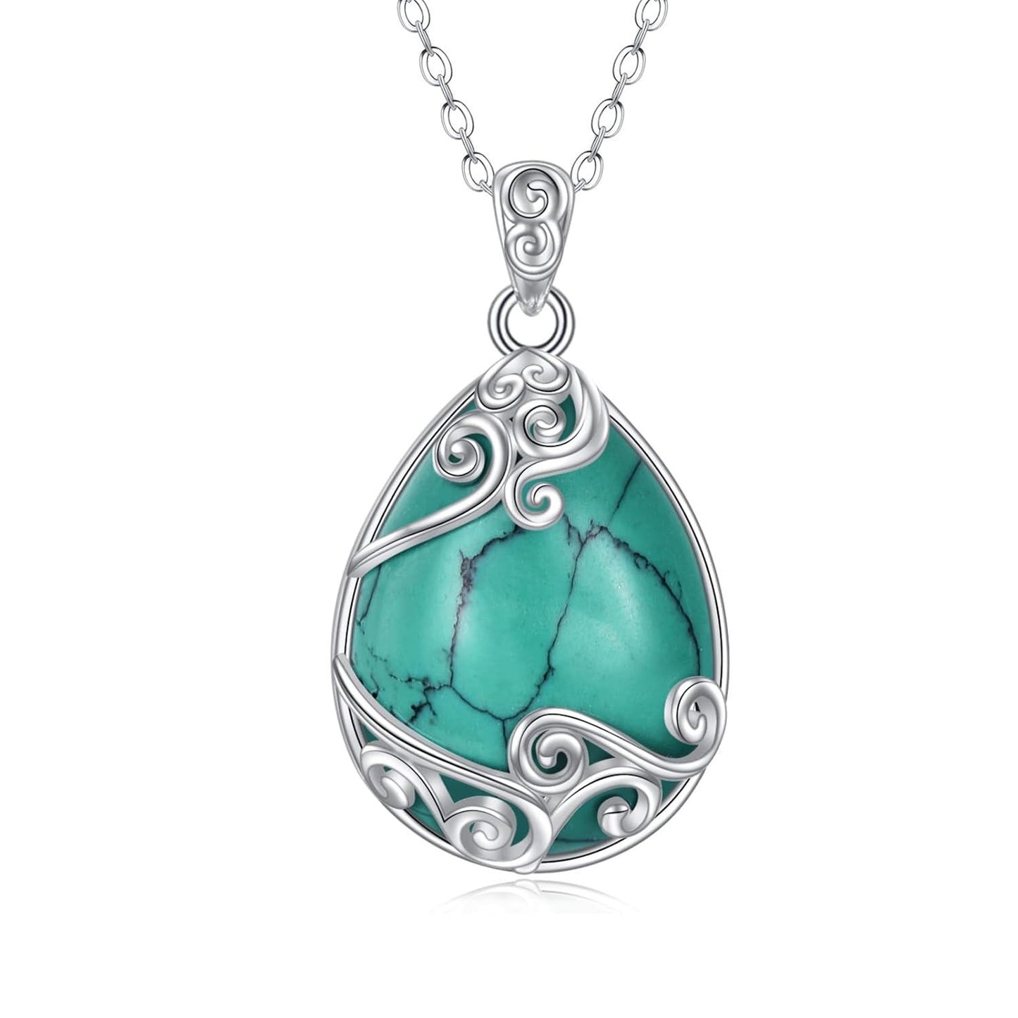 925 Sterling Silver Filigree Teardrop Pendant Necklace for Women