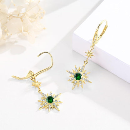 925 Sterling Silver Starburst Birthstone Drop Earrings