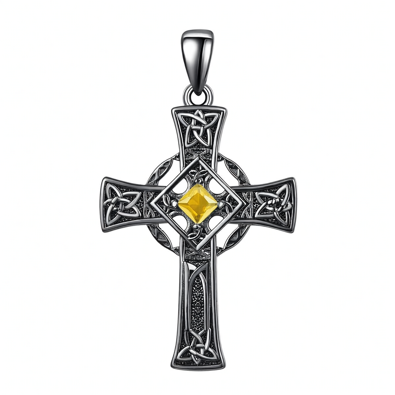 925 Silver Garnet Celtic Cross Necklace Men 22 Inch Chain