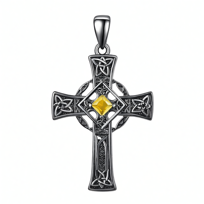 925 Silver Garnet Celtic Cross Necklace Men 22 Inch Chain