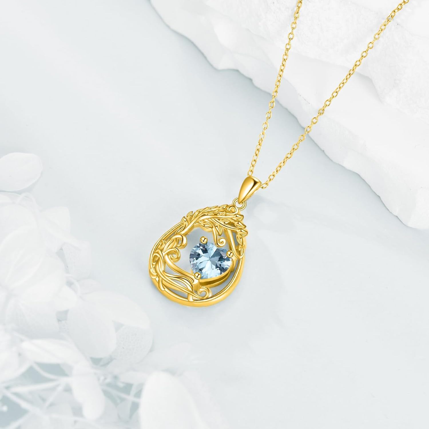 925 Silver Gold Plated Gemstone Tree Life Pendant Necklace