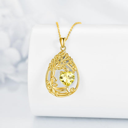 925 Silver Gold Plated Gemstone Tree Life Pendant Necklace