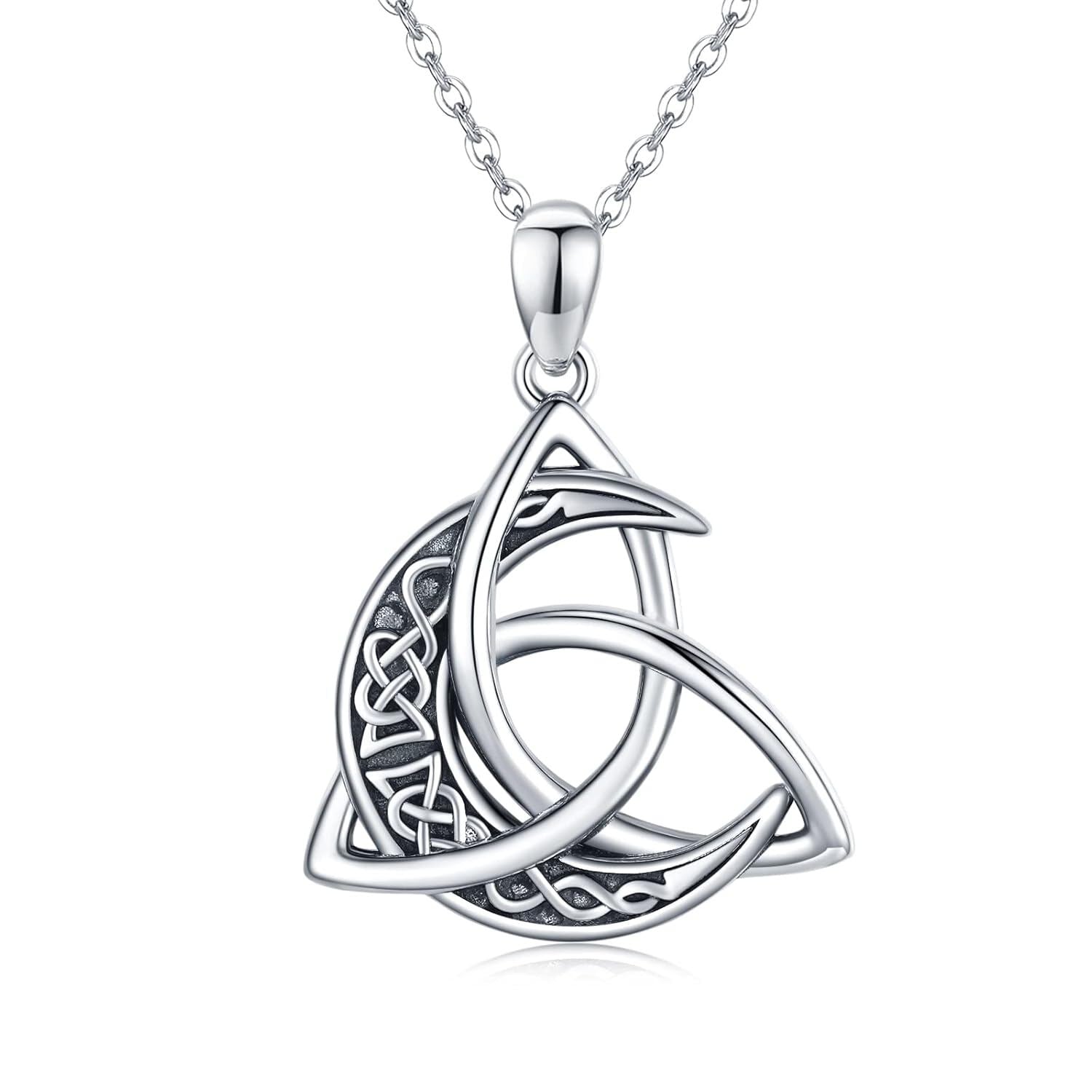 925 Silver Celtic Knot Moon Pendant Necklace Women Men