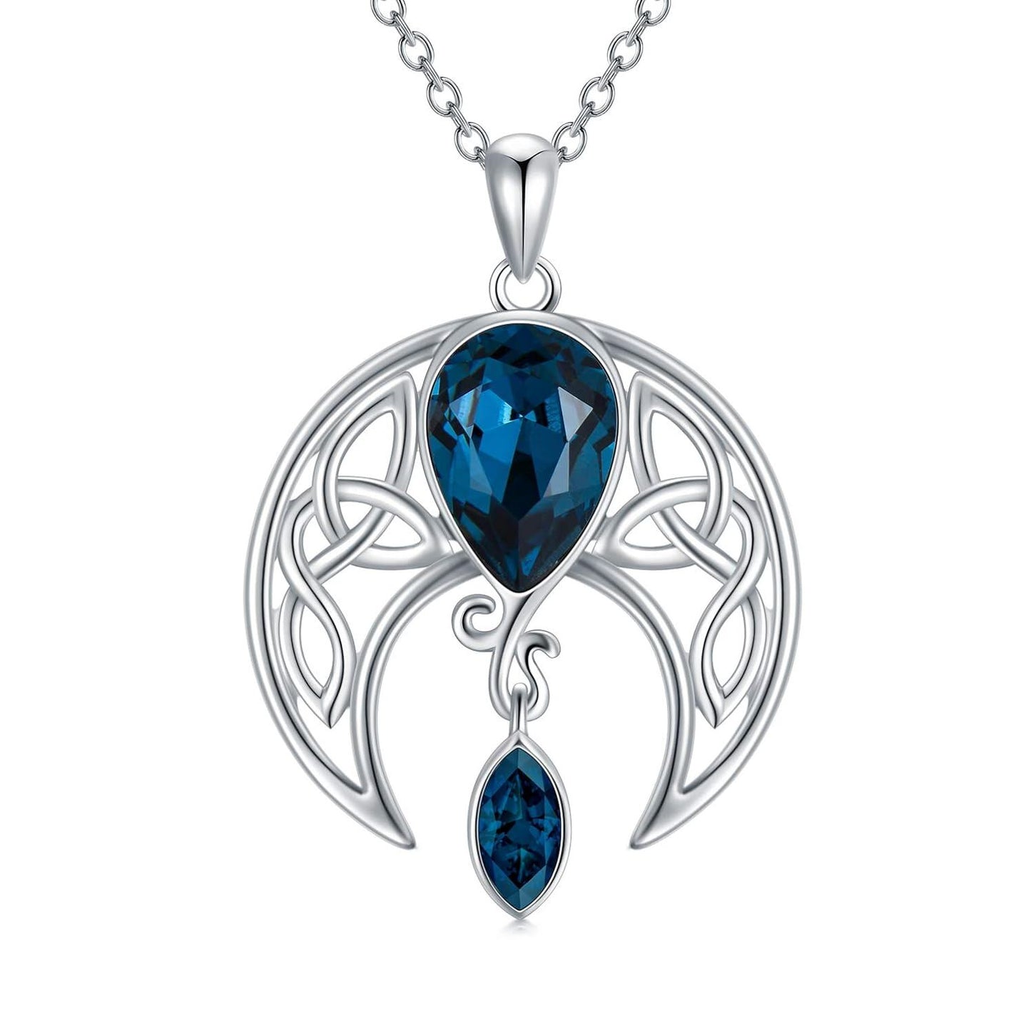 925 Sterling Silver Birthstone Crystal Celtic Moon Goddess Pendant
