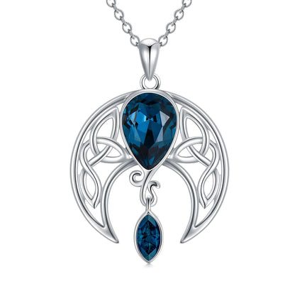 925 Sterling Silver Birthstone Crystal Celtic Moon Goddess Pendant