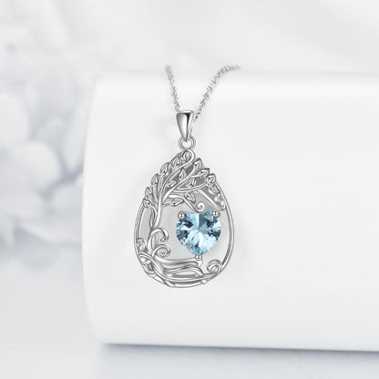 925 Silver Gold Plated Gemstone Tree Life Pendant Necklace