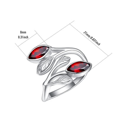 925 Sterling Silver Leaf Ring with Birthstone Adjustable Wrap Promise Engagement Wedding Rings for Women
