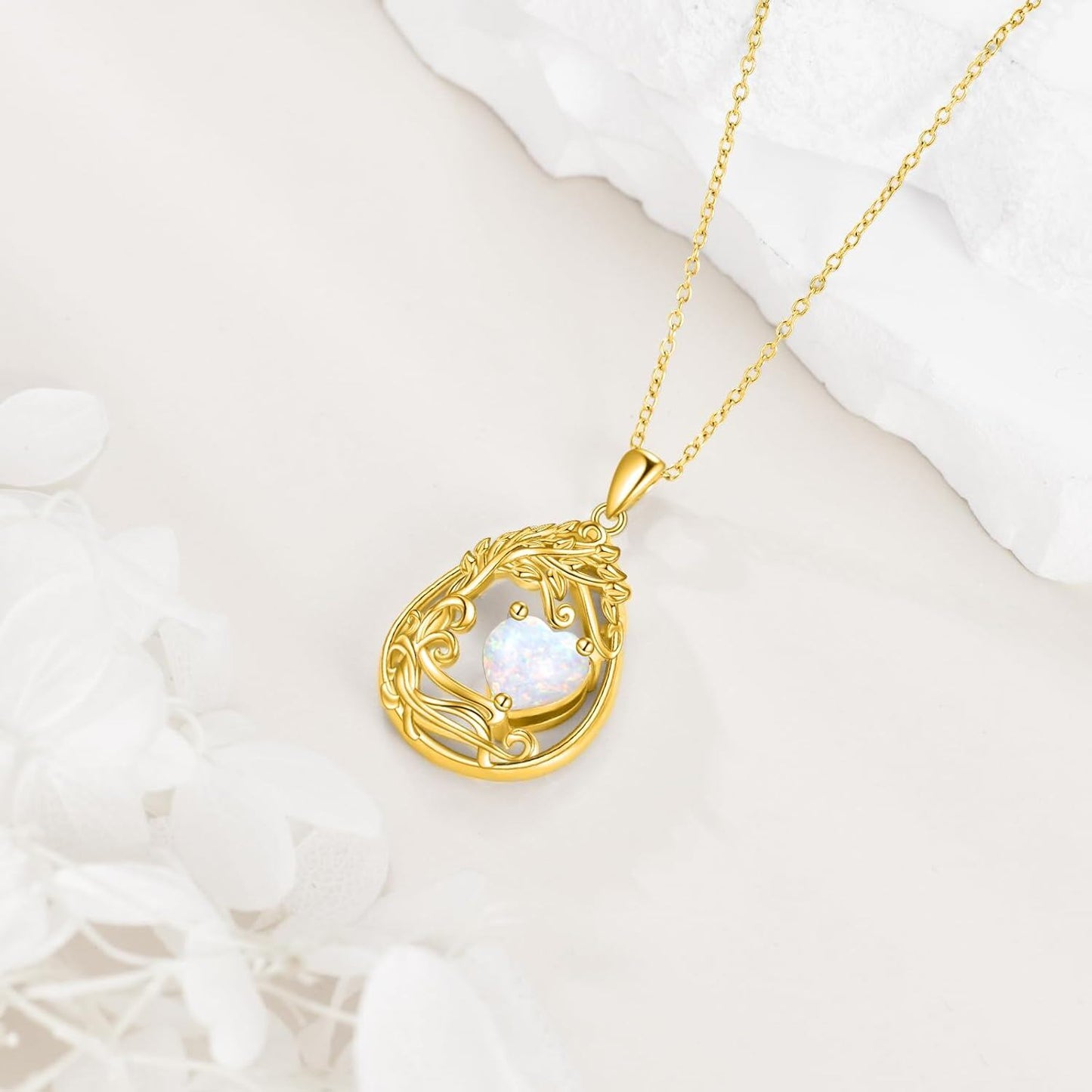 925 Silver Gold Plated Gemstone Tree Life Pendant Necklace