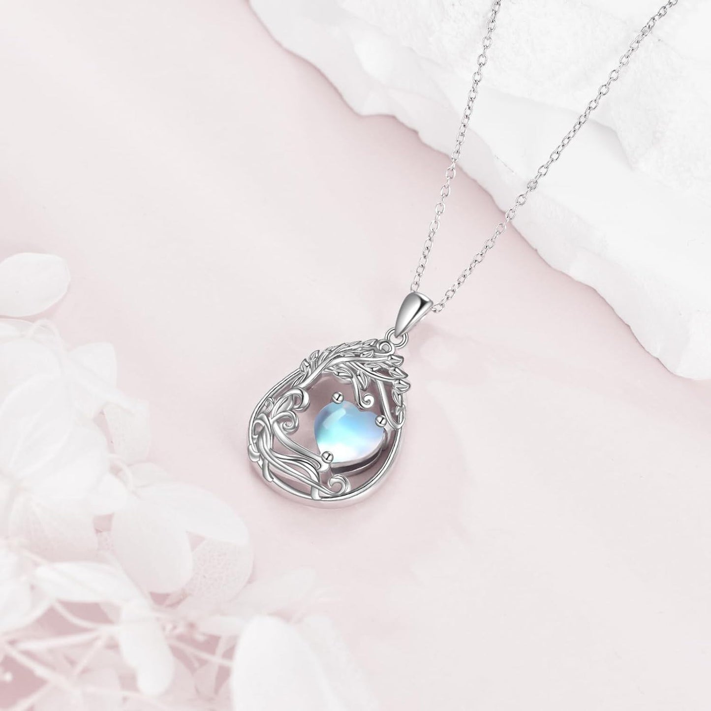 925 Silver Gold Plated Gemstone Tree Life Pendant Necklace