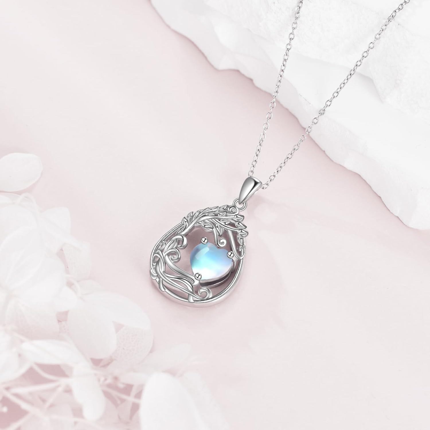 925 Silver Gold Plated Gemstone Tree Life Pendant Necklace